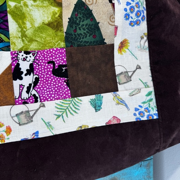 Vintage Handmade Patchwork Velvet Brown Totr - Picture 6 of 14